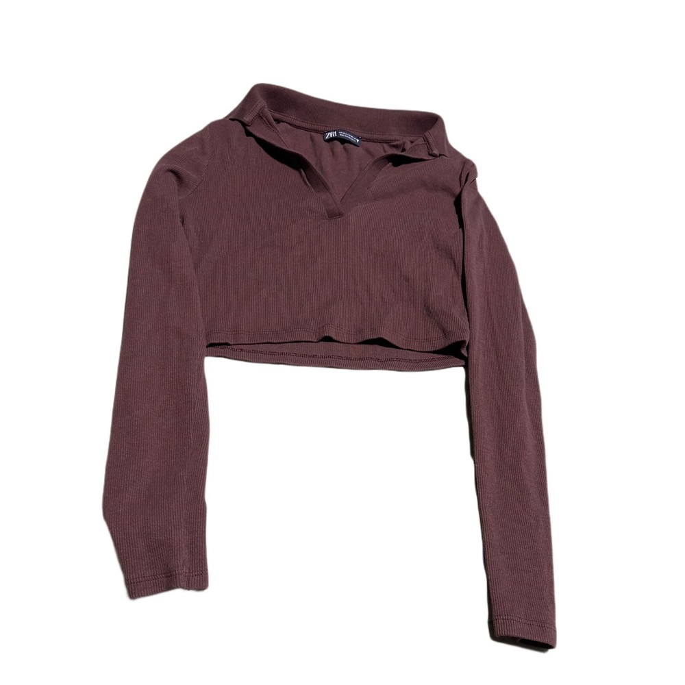 Zara Long Sleeve Collared Crop Top